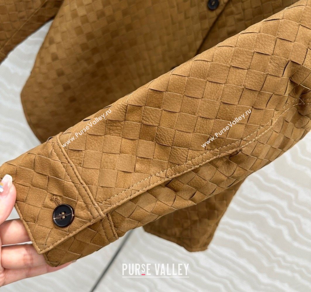 Bottega Veneta Intrecciato Nubuck Calfskin Oversized Jacket Brown 2025 0728 (QI-250728011)