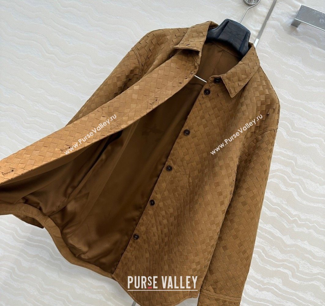 Bottega Veneta Intrecciato Nubuck Calfskin Oversized Jacket Brown 2025 0728 (QI-250728011)