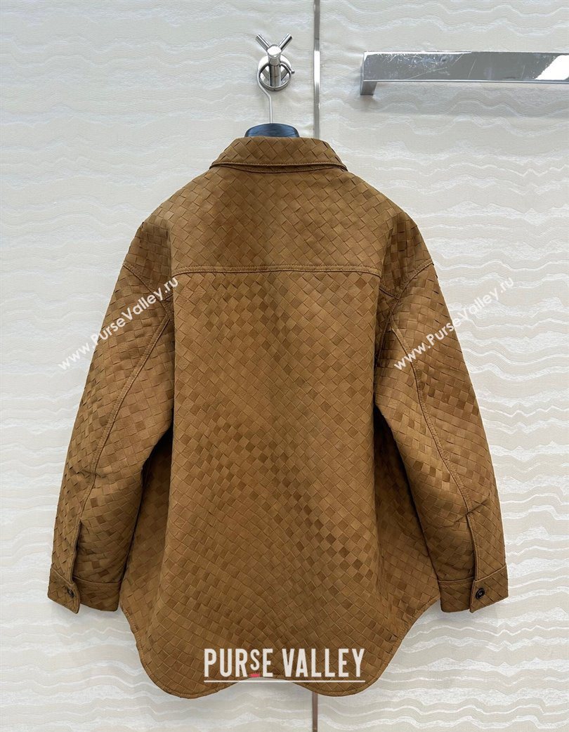 Bottega Veneta Intrecciato Nubuck Calfskin Oversized Jacket Brown 2025 0728 (QI-250728011)
