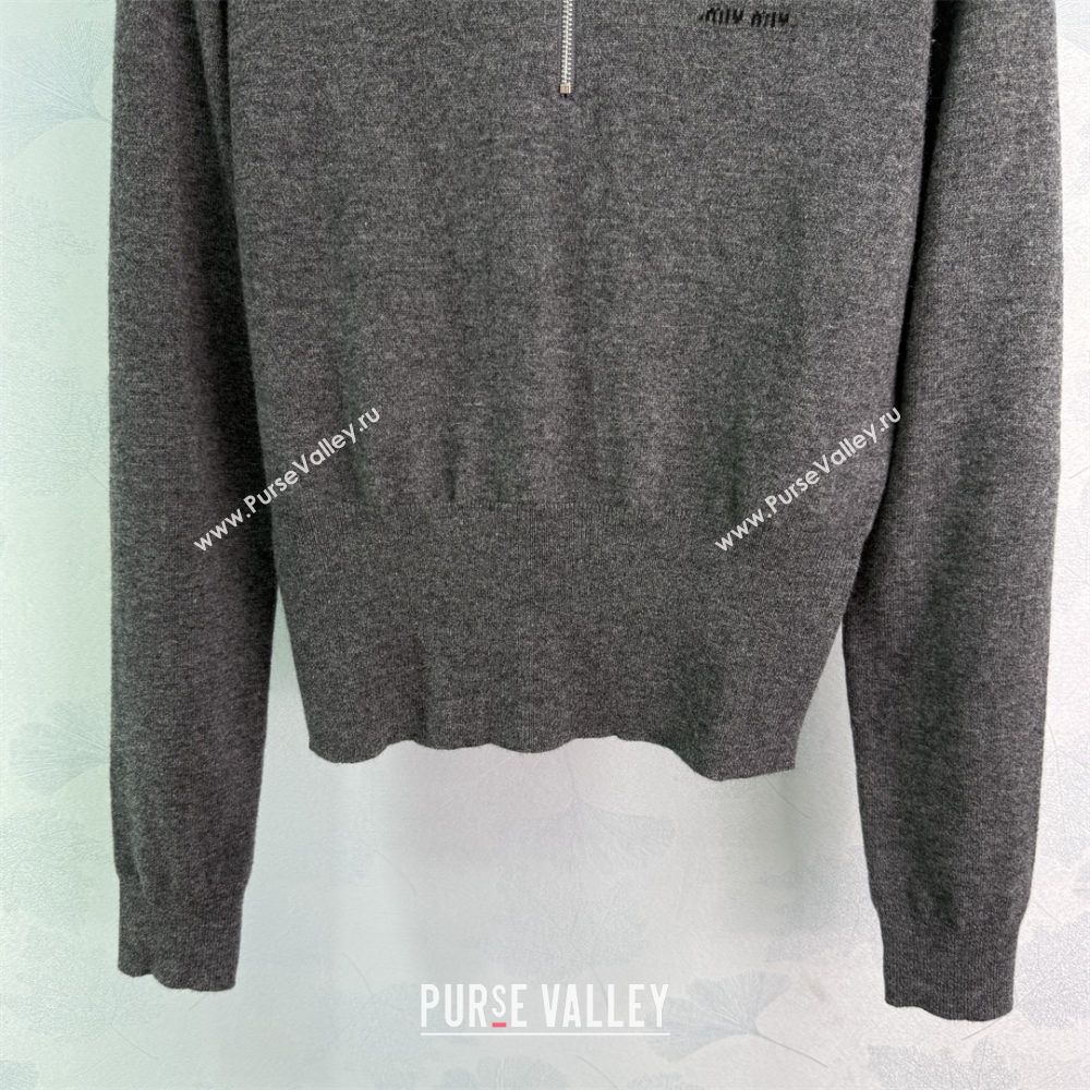 Miu Miu Wool Zip Polo Sweatshirt Grey 2025 0814 (QI-250814006)