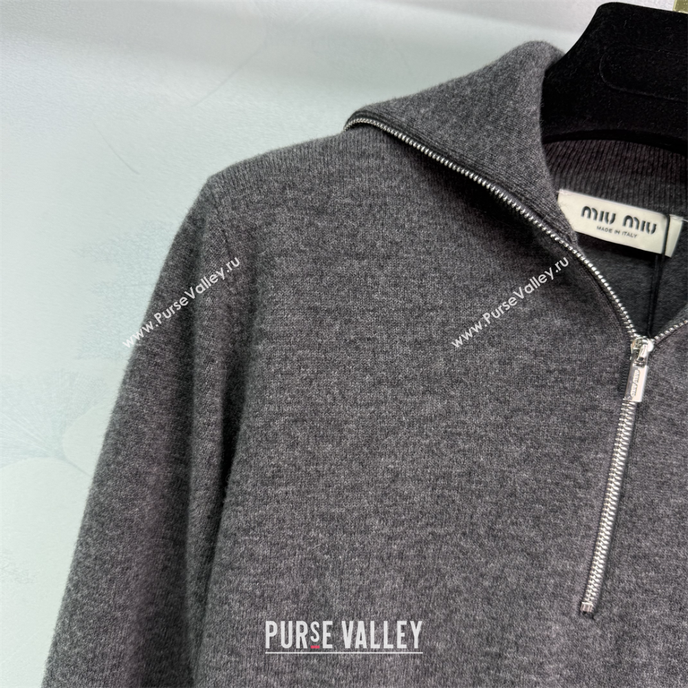 Miu Miu Wool Zip Polo Sweatshirt Grey 2025 0814 (QI-250814006)