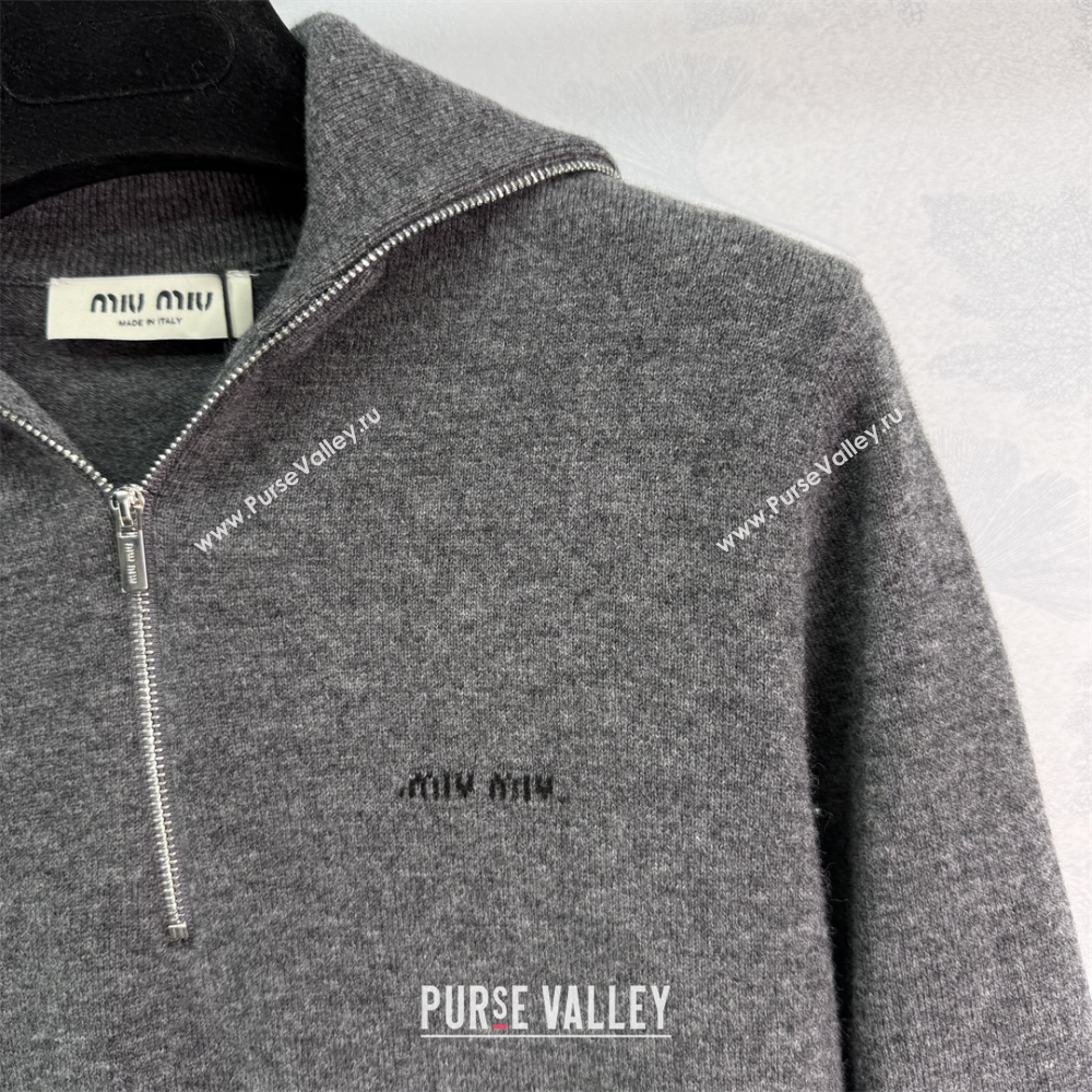 Miu Miu Wool Zip Polo Sweatshirt Grey 2025 0814 (QI-250814006)