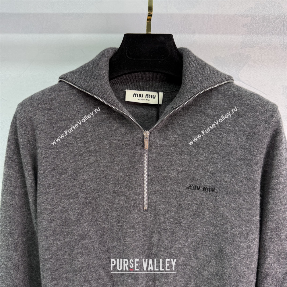 Miu Miu Wool Zip Polo Sweatshirt Grey 2025 0814 (QI-250814006)