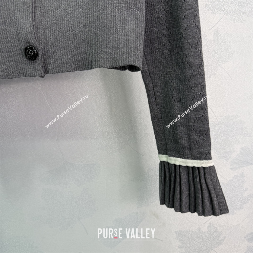 Miu Miu Wool Knit Cardigan with Bloom Grey 2025 0814 (QI-250814004)