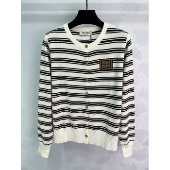 Miu Miu Wool Striped Cardigan White 2025 0813 (QI-250814057)