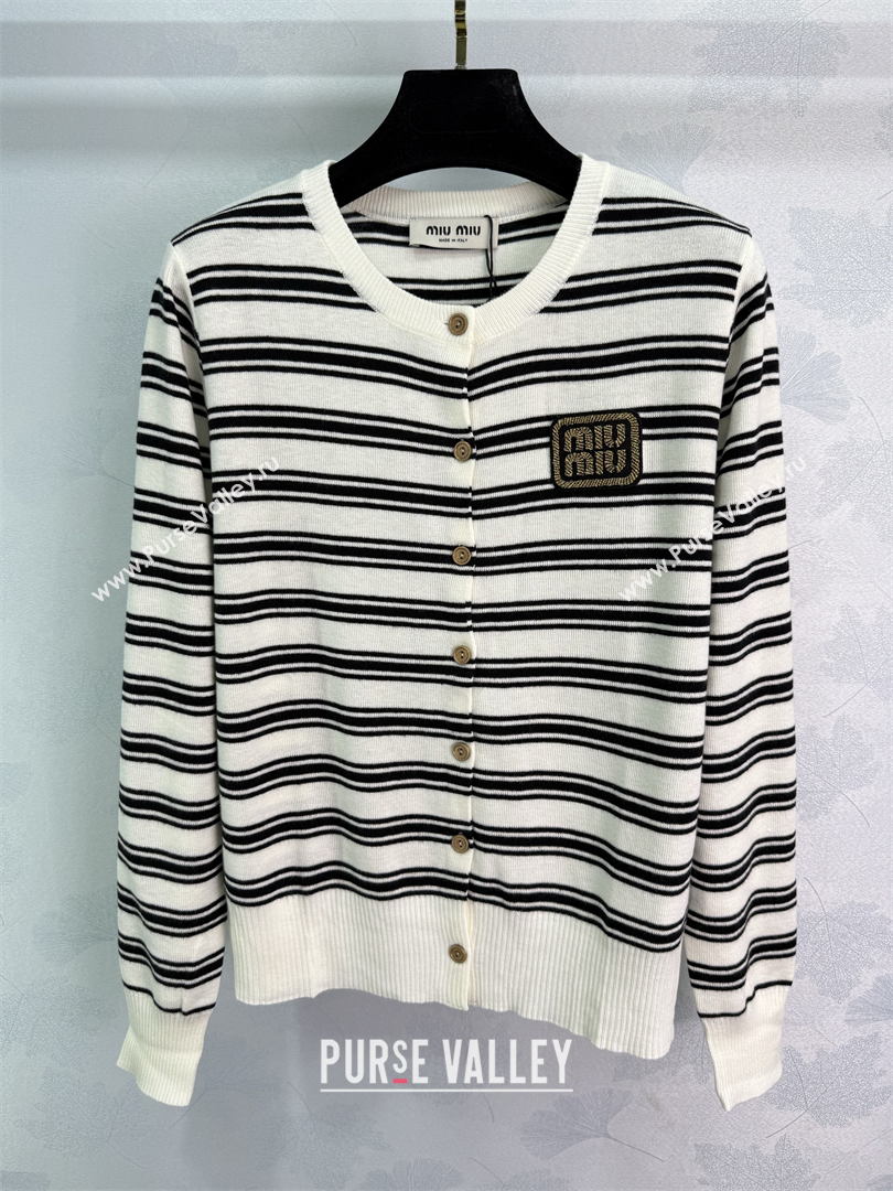 Miu Miu Wool Striped Cardigan White 2025 0813 (QI-250814057)