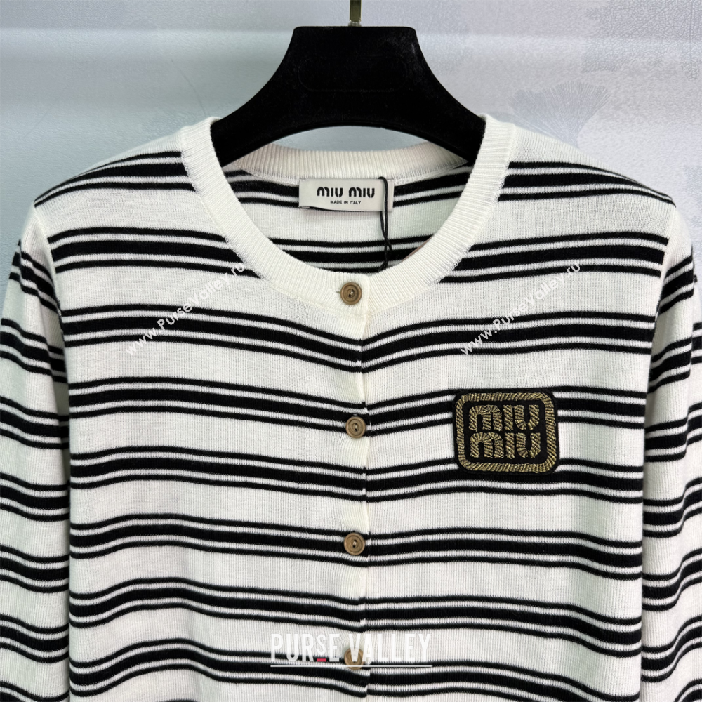 Miu Miu Wool Striped Cardigan White 2025 0813 (QI-250814057)