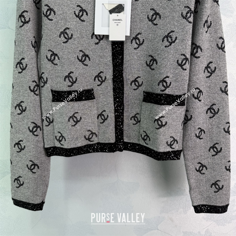 Chanel CC Allover Cardigan Grey 2025 0814 (QI-250814128)