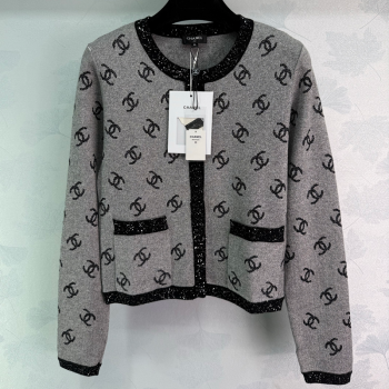 Chanel CC Allover Cardigan Grey 2025 0814 (QI-250814128)