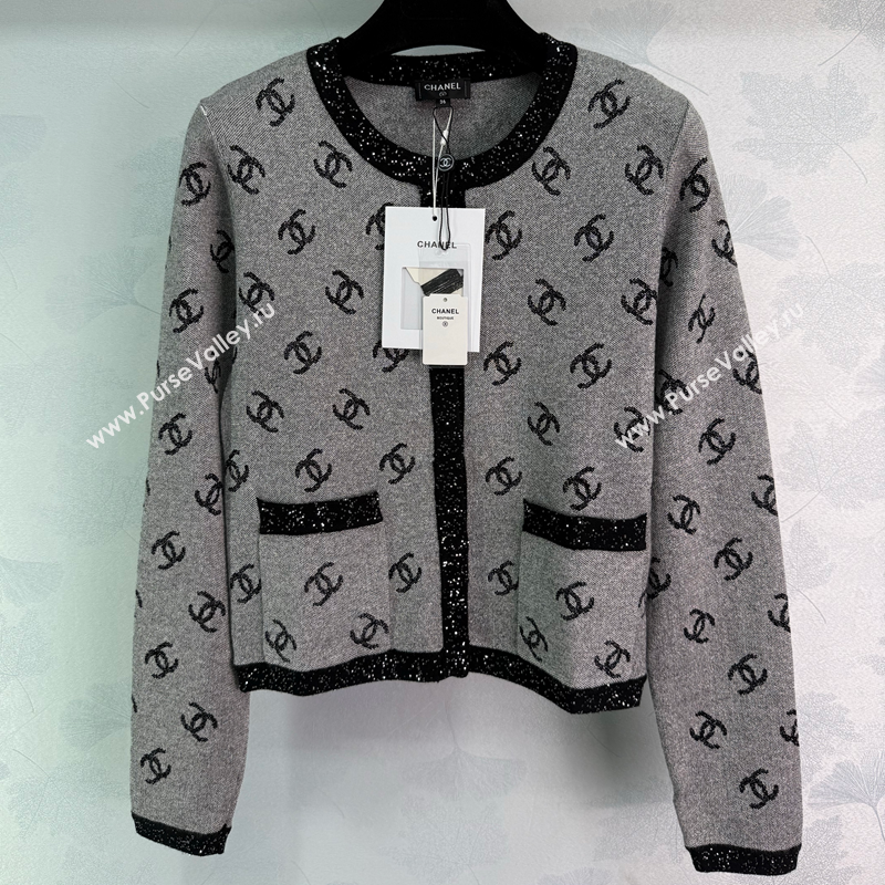Chanel CC Allover Cardigan Grey 2025 0814 (QI-250814128)