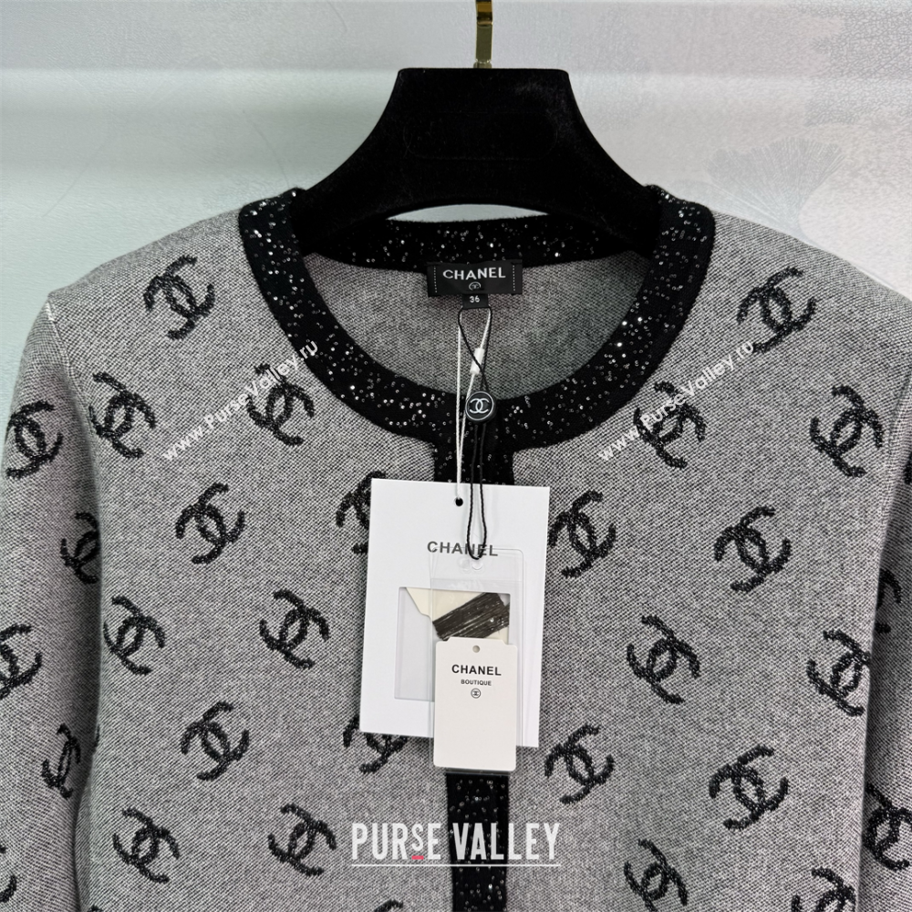 Chanel CC Allover Cardigan Grey 2025 0814 (QI-250814128)