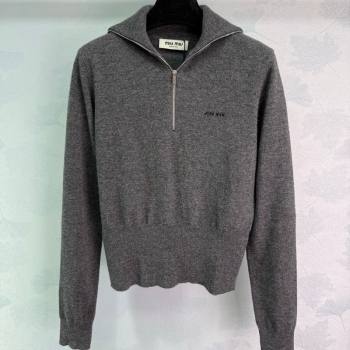 Miu Miu Wool Zip Polo Sweatshirt Grey 2025 0814 (QI-250814006)