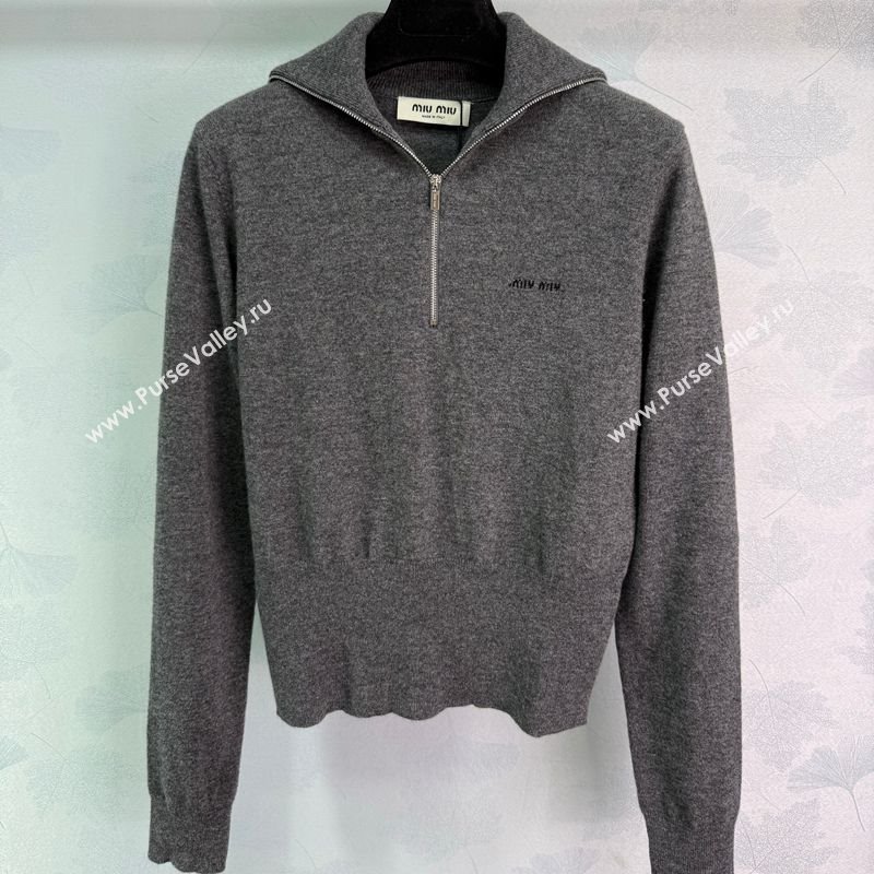 Miu Miu Wool Zip Polo Sweatshirt Grey 2025 0814 (QI-250814006)