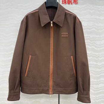 Miu Miu Canvas and Lambskin Jacket Brown 2025 0814 (QI-250814031)