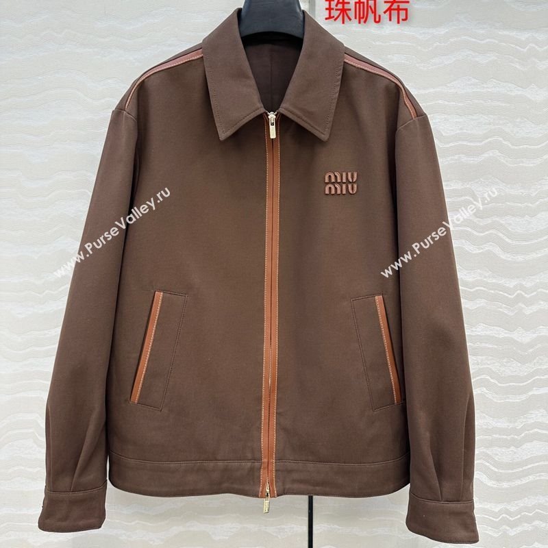 Miu Miu Canvas and Lambskin Jacket Brown 2025 0814 (QI-250814031)