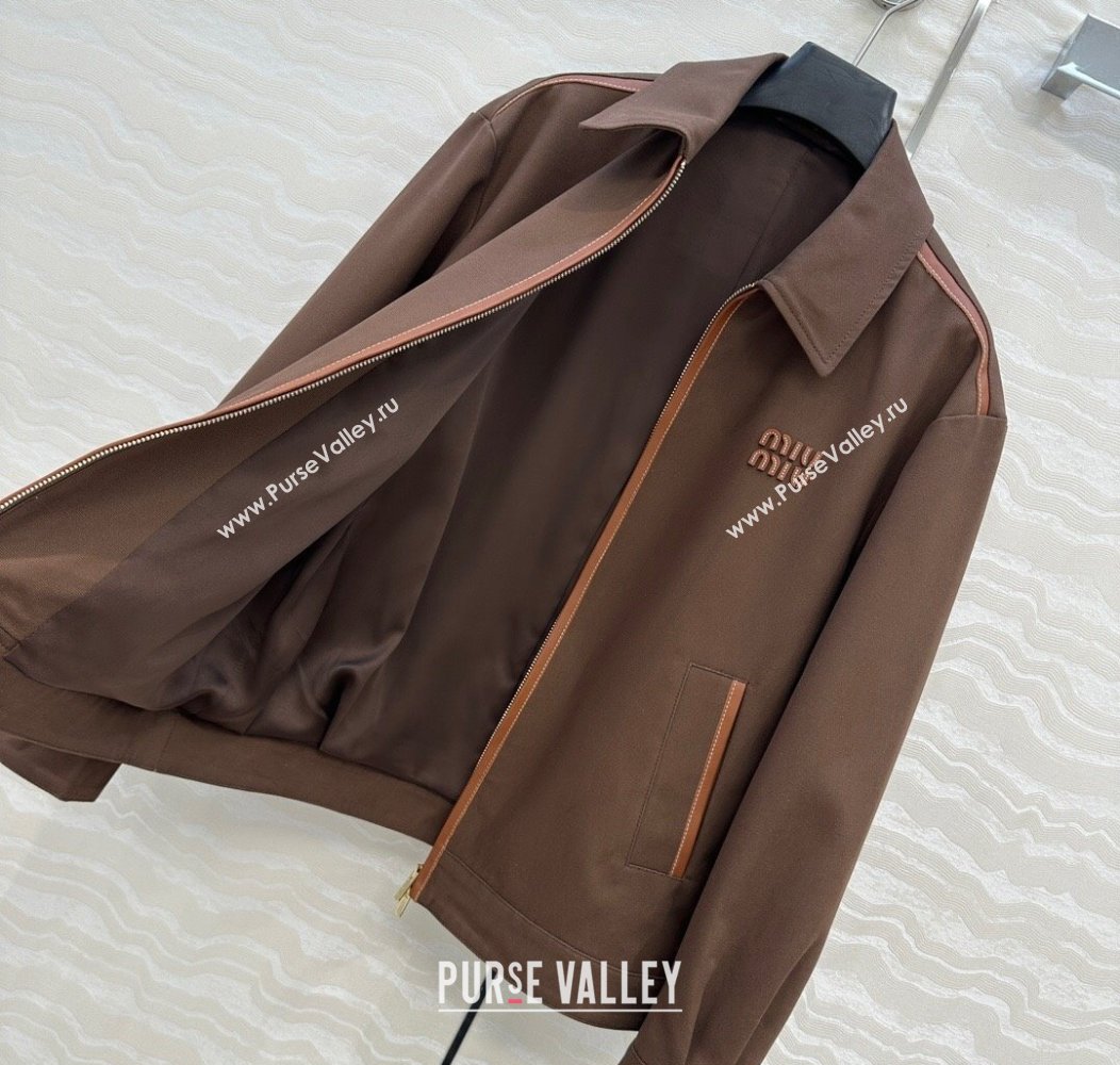 Miu Miu Canvas and Lambskin Jacket Brown 2025 0814 (QI-250814031)