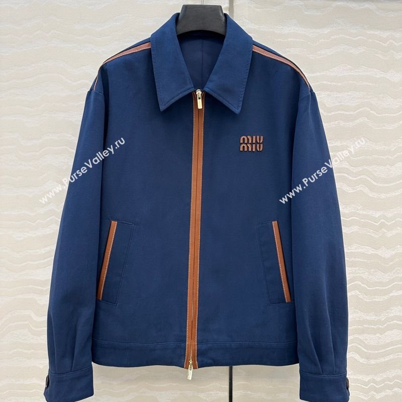 Miu Miu Canvas and Lambskin Jacket Blue 2025 0814 (QI-250814032)