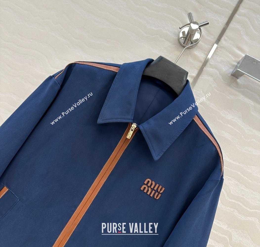 Miu Miu Canvas and Lambskin Jacket Blue 2025 0814 (QI-250814032)