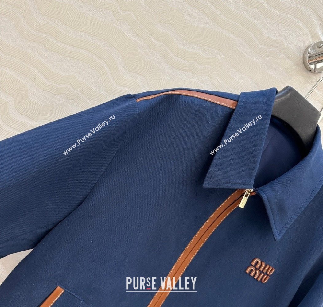 Miu Miu Canvas and Lambskin Jacket Blue 2025 0814 (QI-250814032)