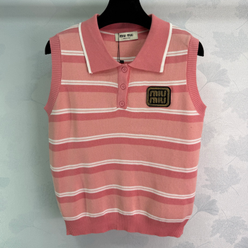 Miu Miu Striped Knit Vest Pink 2025 0814 (QI-250814010)