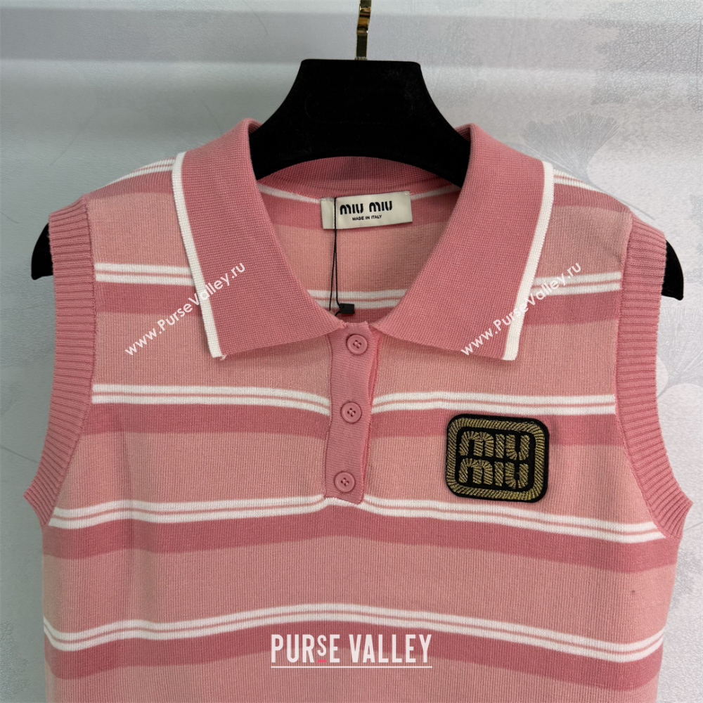 Miu Miu Striped Knit Vest Pink 2025 0814 (QI-250814010)