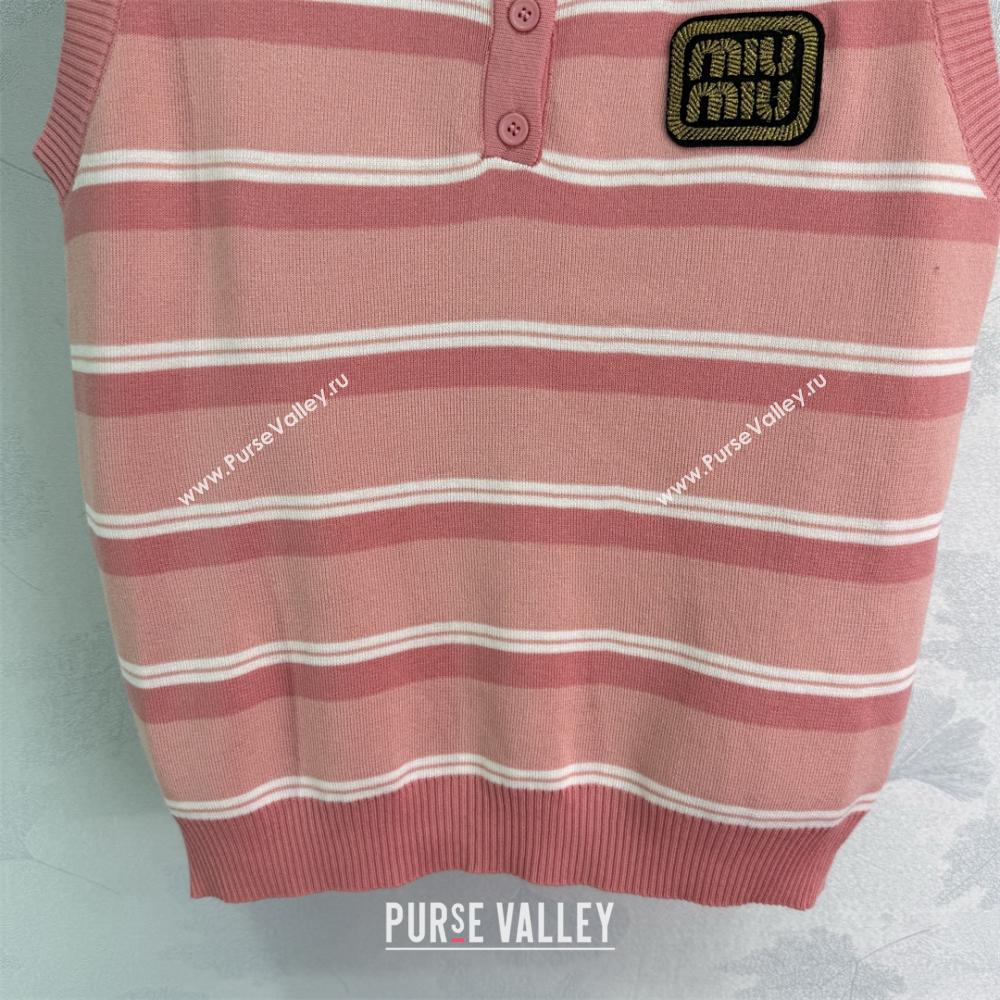 Miu Miu Striped Knit Vest Pink 2025 0814 (QI-250814010)