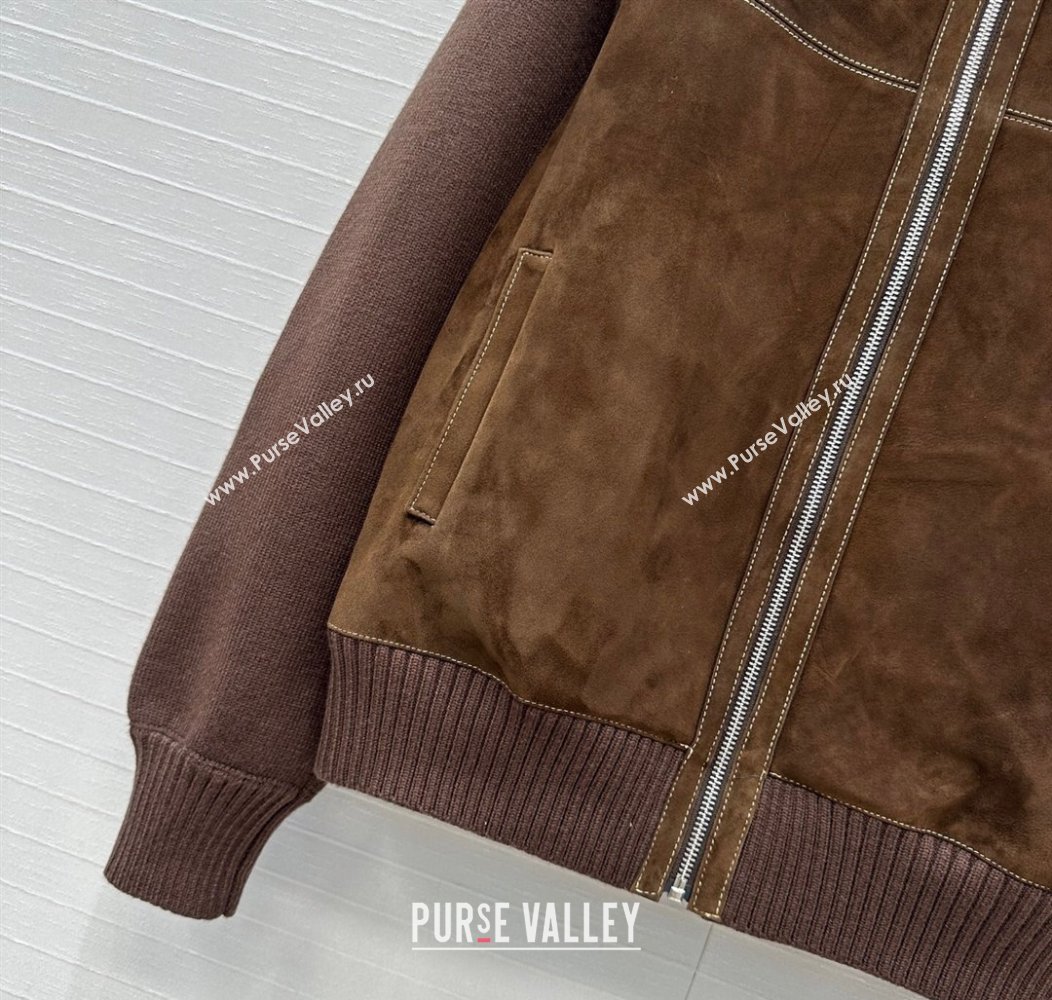 Miu Miu Sheepskin Suede and Knit Jacket Dark Brown 2025 0814 (QI-250814018)