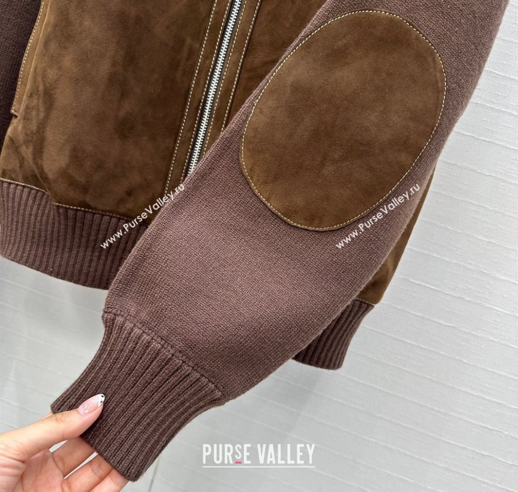 Miu Miu Sheepskin Suede and Knit Jacket Dark Brown 2025 0814 (QI-250814018)