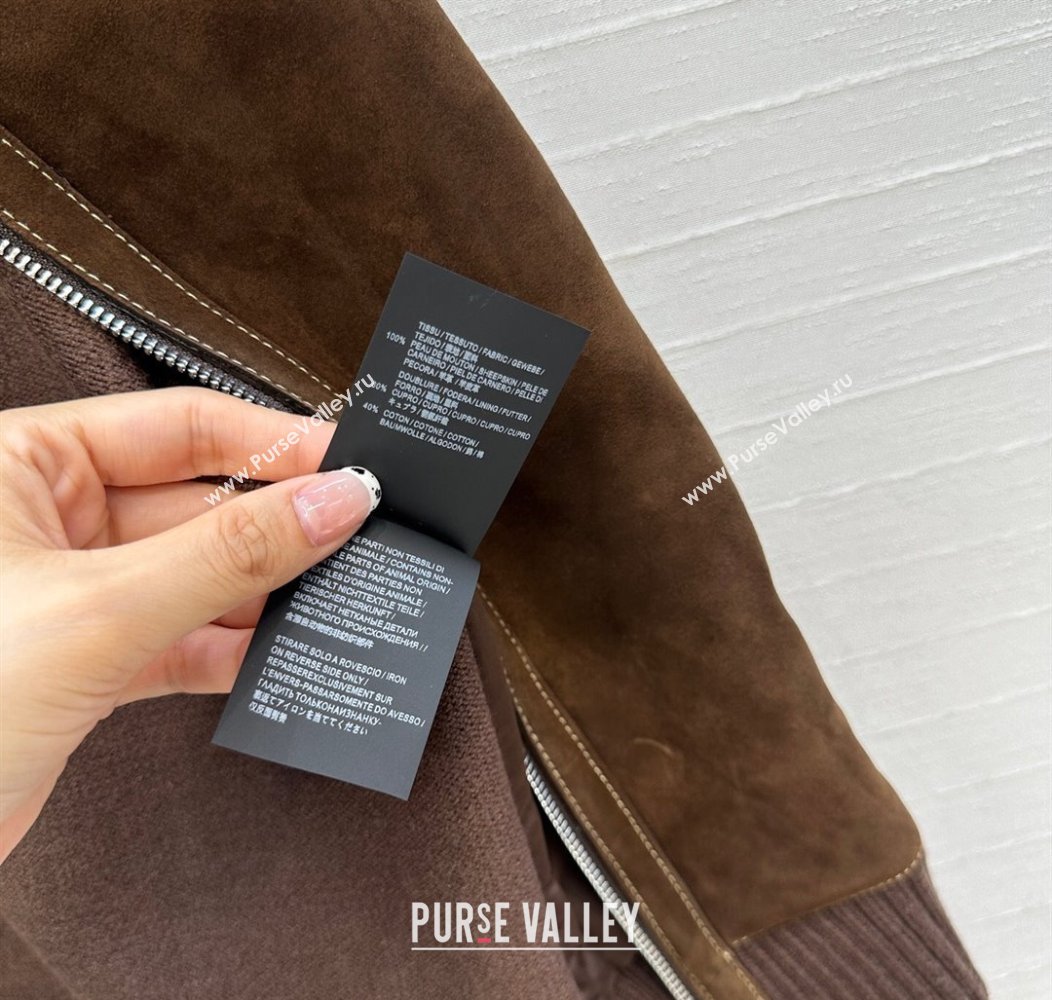 Miu Miu Sheepskin Suede and Knit Jacket Dark Brown 2025 0814 (QI-250814018)