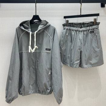Miu Miu Plaid Jacket and Shorts Grey/Multicolor 2025 0814 (QI-250814001)