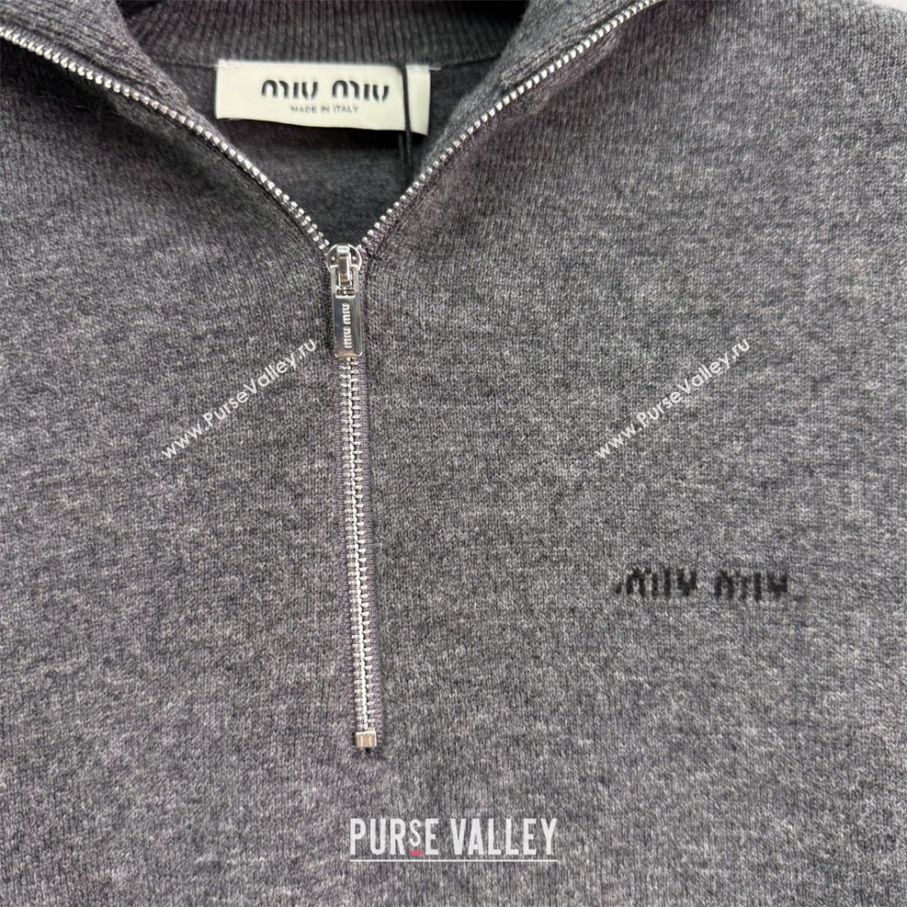 Miu Miu Wool Zip Polo Sweatshirt Grey 2025 0814 (QI-250814006)