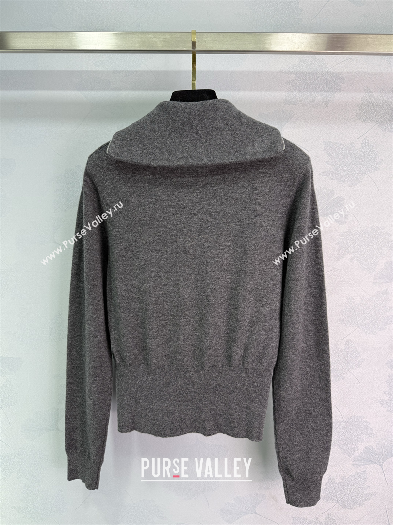 Miu Miu Wool Zip Polo Sweatshirt Grey 2025 0814 (QI-250814006)