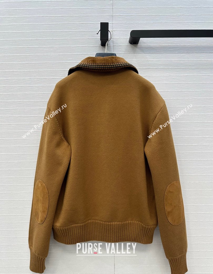 Miu Miu Sheepskin Suede and Knit Jacket Tan Brown 2025 0814 (QI-250814019)