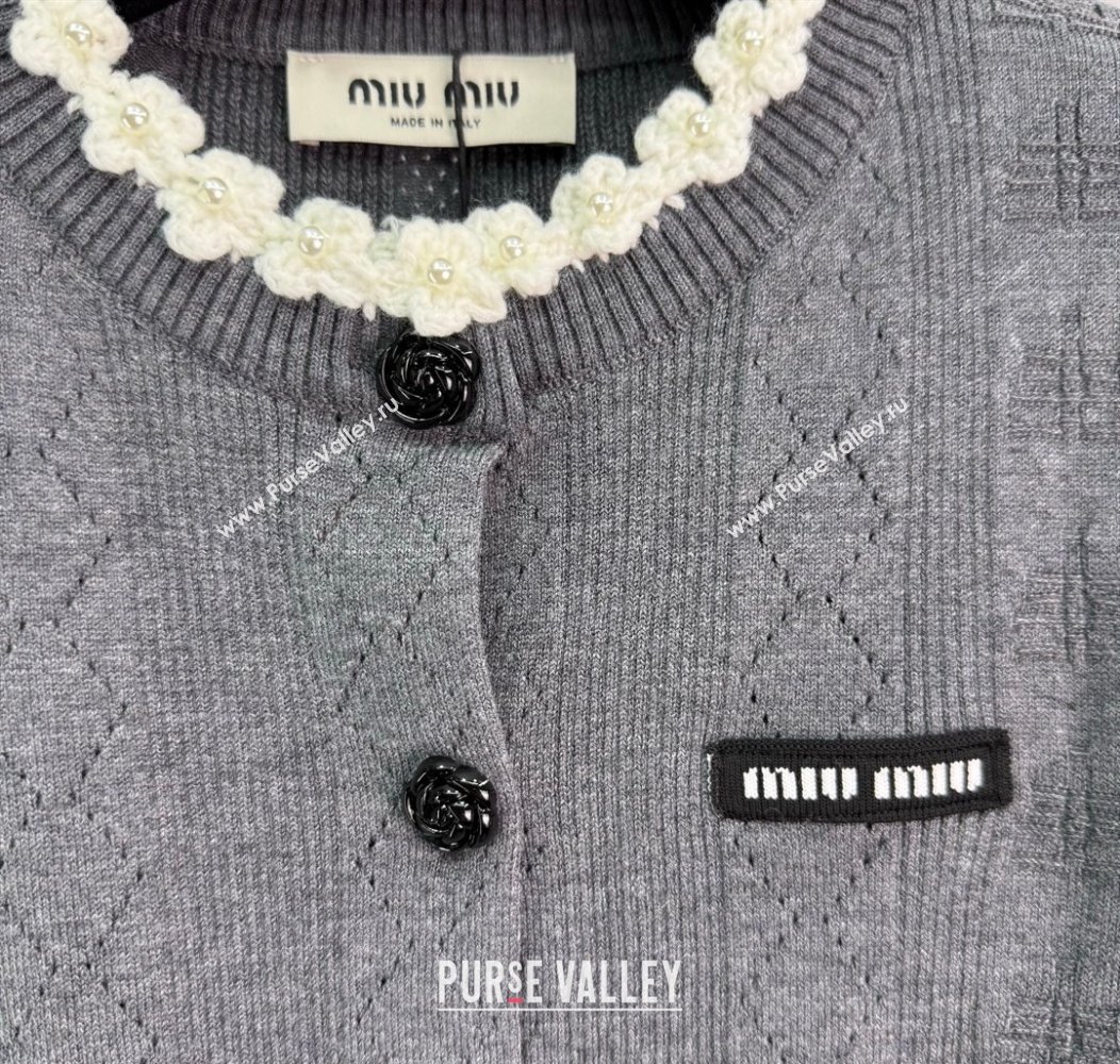 Miu Miu Wool Knit Cardigan with Bloom Grey 2025 0814 (QI-250814004)