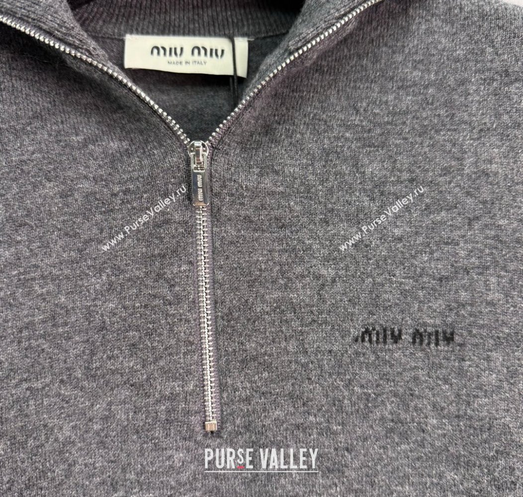 Miu Miu Wool Zip Polo Sweatshirt Grey 2025 0814 (QI-250814006)