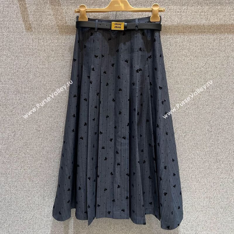 Miu Miu Pleated Skirt with Print Grey 2025 0814 (QI-250814022)