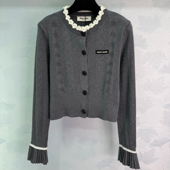 Miu Miu Wool Knit Cardigan with Bloom Grey 2025 0814 (QI-250814004)