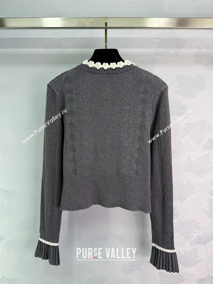 Miu Miu Wool Knit Cardigan with Bloom Grey 2025 0814 (QI-250814004)