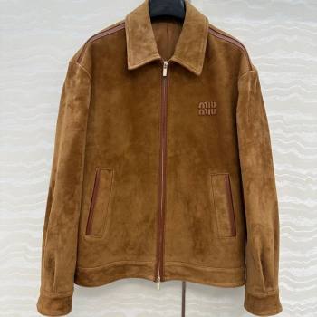 Miu Miu Sheepskin Suede Jacket Brown 2025 0814 (QI-250814033)