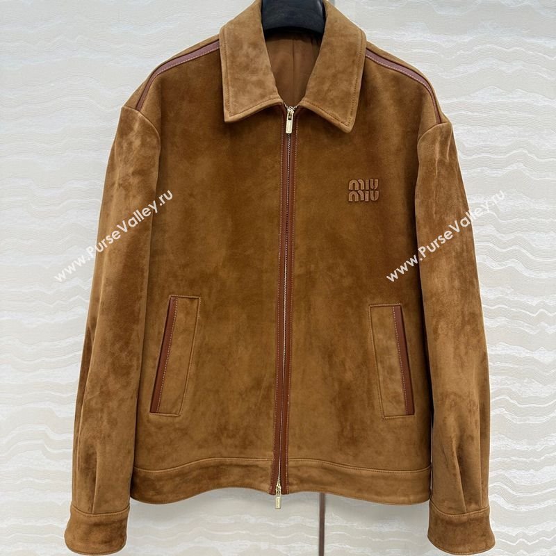 Miu Miu Sheepskin Suede Jacket Brown 2025 0814 (QI-250814033)