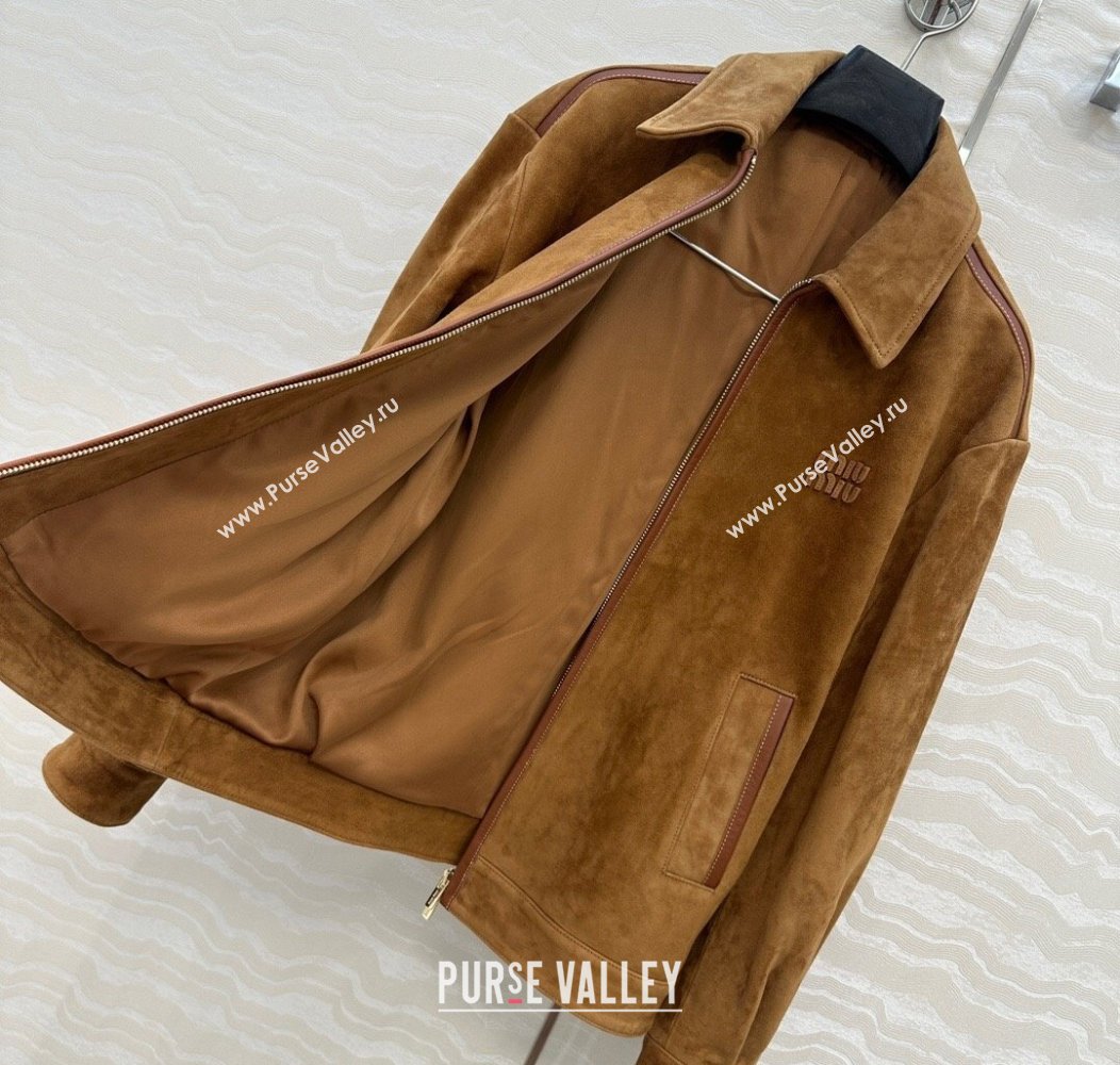 Miu Miu Sheepskin Suede Jacket Brown 2025 0814 (QI-250814033)