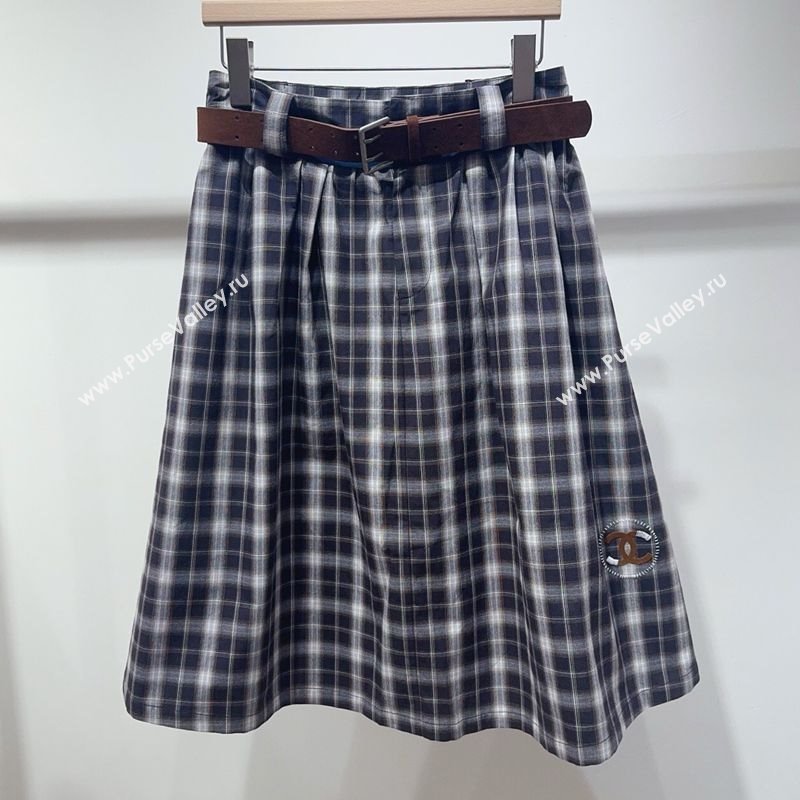 Chanel Cotton Plaid Skirt Purple 2025 0812 (QI-250815012)