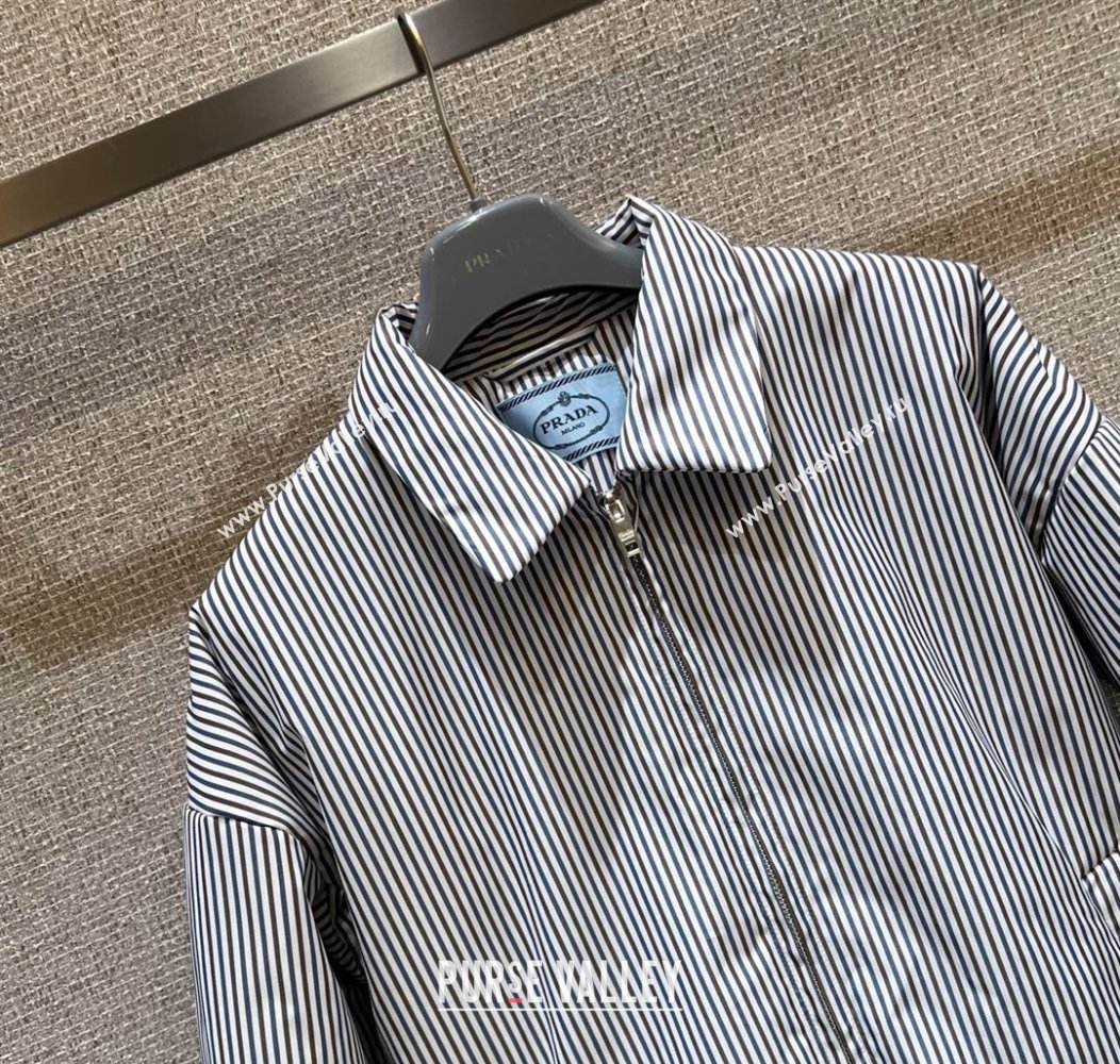 Prada Striped Jacket White/Brown/Blue 2025 0814 (QI-250815052)