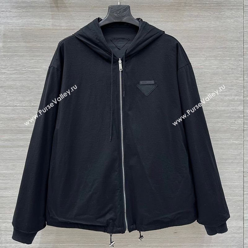 Prada Cotton and Nylon Reversible Jacket Black 2025 PR090403 (QI-250904009)