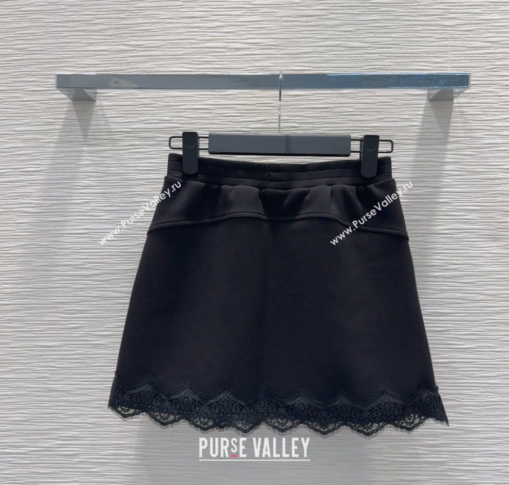 Prada Sweatshirt and Mini Skirt Set with Lace Trim Black 2025 PR090402 (QI-250904005)