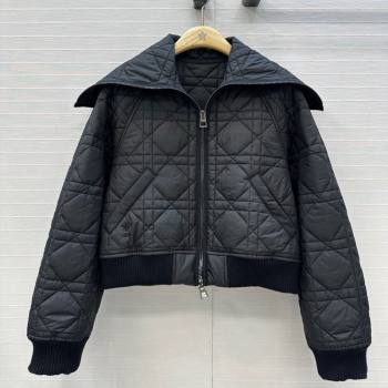 Dior Oblique Padded Short Jacket with Wide Neck Black 2025 CH090404 (QI-250904039)