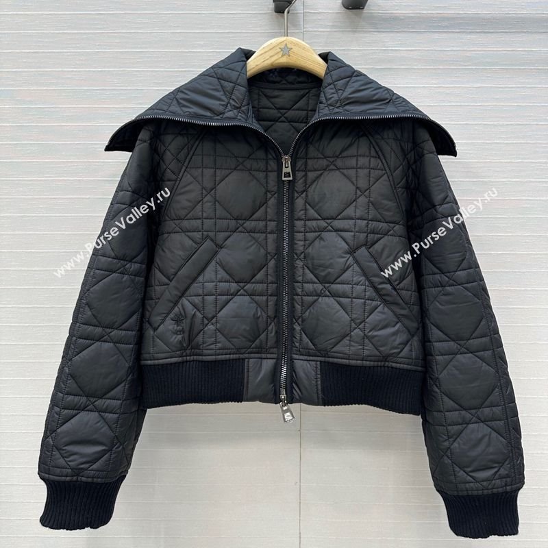Dior Oblique Padded Short Jacket with Wide Neck Black 2025 CH090404 (QI-250904039)