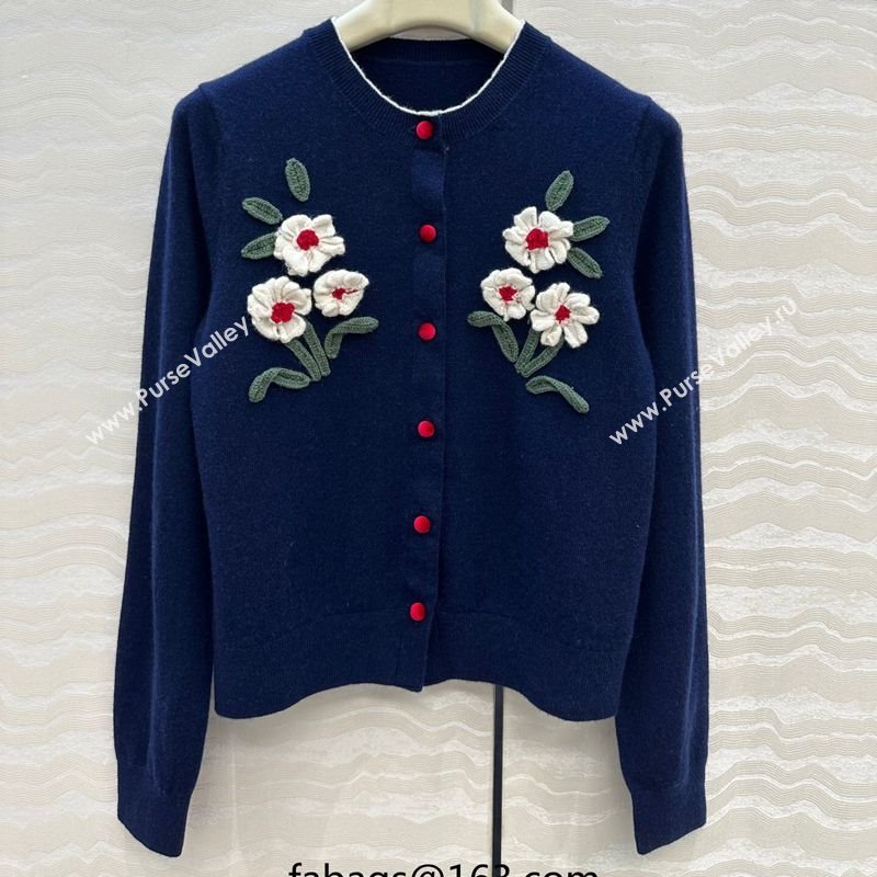 Ermanno Scervino Flower Cashmere and Wool Cardigan Blue 2025 0904 (QI-250904082)