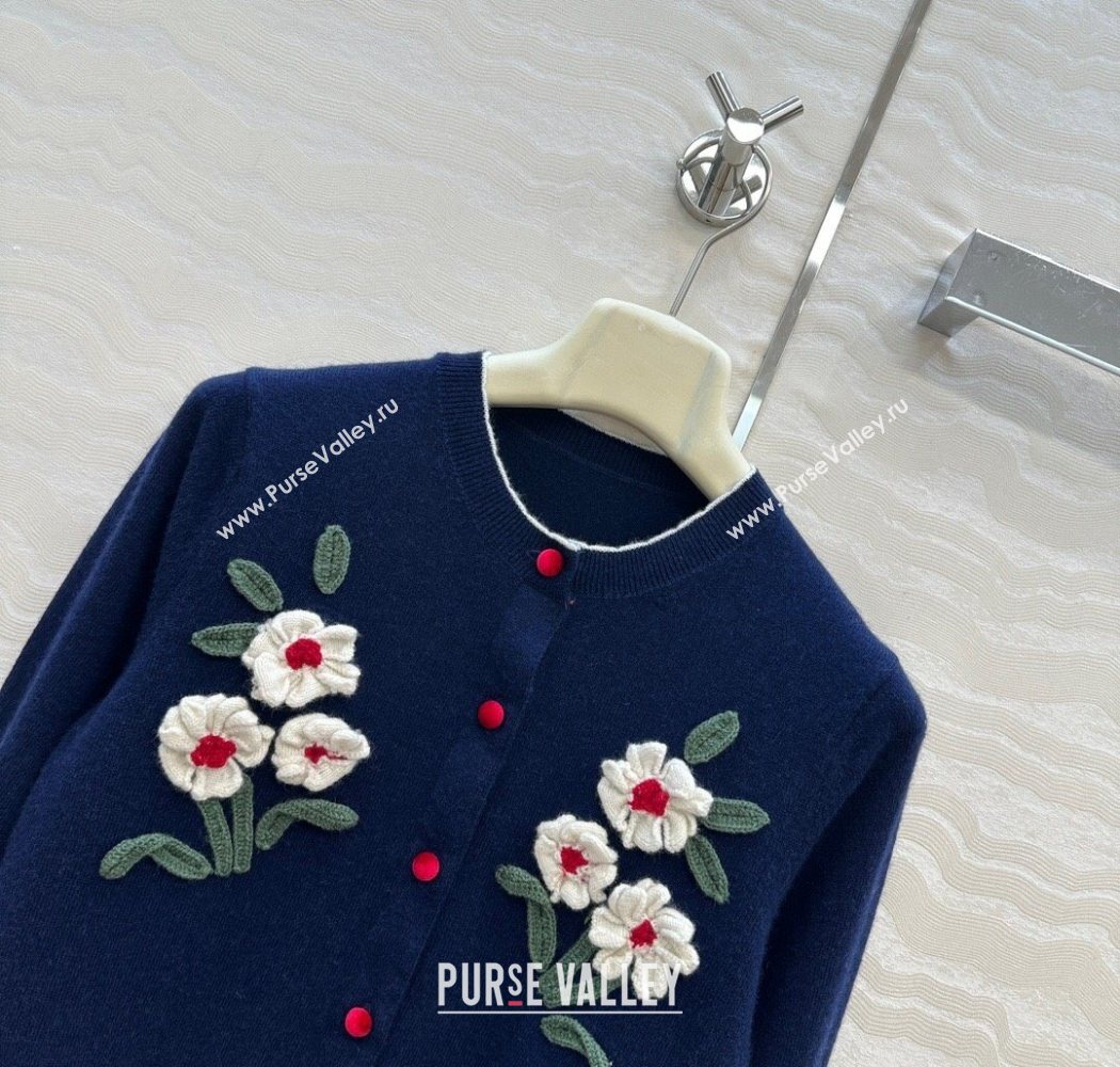 Ermanno Scervino Flower Cashmere and Wool Cardigan Blue 2025 0904 (QI-250904082)