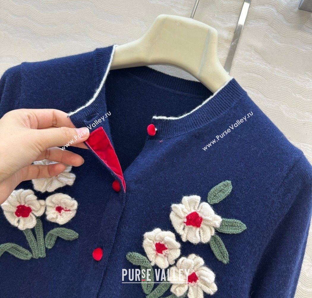 Ermanno Scervino Flower Cashmere and Wool Cardigan Blue 2025 0904 (QI-250904082)